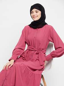 Miyake arabe dubaï Abaya ethnique rose Viscose étage longueur à manches longues décontracté élégant robe musulmane vêtements indiens et pakistanais - Product Image 5