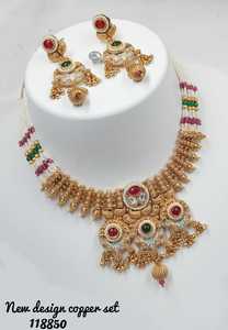 <b>INDIAN</b> TRADITIONAL and FASHIONABLE COPPER JEWELLERY BRIDAL WEDDING JEWELLERY <b>SET</b> for WOMEN EARRINGS and NECKLACE <b>SET</b> - Product Image 2