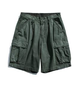 Pantalones cortos Cargo de verano de algodón 100% de alta calidad para hombres, pantalones cortos Vintage de sarga de Fitness informales de Color sólido, pantalones cortos florales High Street - Product Image 3