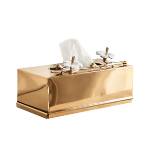 Caja de pañuelos de metal con acabado dorado de calidad creativa con servilletero decorativo de mesa de diseño de hoja único - Product Image 2