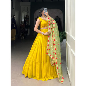 Lehenga choli อินเดียแต่งงานกับ dupatta สำหรับผู้หญิงวัสดุจอร์เจียสไตล์ดั้งเดิมสำหรับงานปาร์ตี้และฤดูกาล - Product Image 4