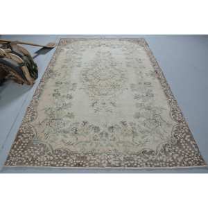 Alfombra turca Vintage de 5,7x9 pies, marrón, Beige, tejido plano, diseño de retazos de lana, área grande para decoraciones de sala de estar, incluye látex - Product Image 1