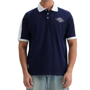 Camisa Azul Marino para Hombre, Cuello Redondo, Algodón Premium, Casual, Manga Corta, Corte Holgado, Estilo Veraniego, Cierre de Botones, Transpirable - Product Image 1