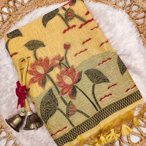 Pichwai Lotus tejido Muga algodón Sari amantes de la moda diseñador indio último tradicional fiesta elegante Festival Ropa Étnica mujeres - Product Image 1