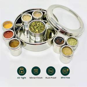 Customized Logo Stainless Steel Indian Spice Masala <b>Box</b> Container Dabba See through 9 Lid Boxes with Competitive Prices - Product Image 4
