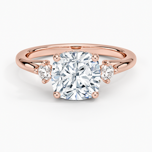 Anillo de Diamantes de Tres Piedras con Corte Cojín en Oro con Piedras Laterales Redondas, Anillo de Compromiso Flotante Clásico para Mujer, Regalo de Joyería Fina - Product Image 3
