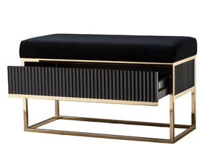 Glam Luxury Home Decor Terciopelo Chapado en oro Banco Consola Muebles Recubierto de polvo Metal Bone Inlay Direct Factory Taburetes Otomanos - Product Image 3