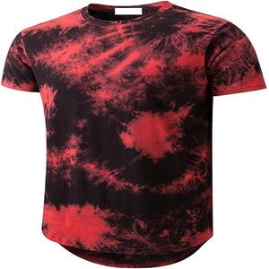 KLIEGOU Men's High Quality Hip Hop Gym Fitness T-Shirt Custom Printed <b>Tie</b>-Dyed Curve Hem <b>Knitted</b> Fabric - Product Image 5