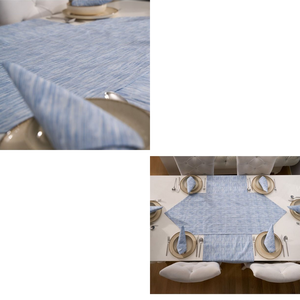 Set de chemin de table 2 pièces 100% coton à motifs bleus avec 1 chemin triangulaire 50x150cm et 1 chemin de table rectangulaire 50x150cm décoratif - Product Image 4