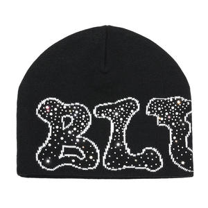 Fashion Winter Hat for Women <b>Kitted</b> Warm <b>Acrylic</b> High Quality Cap Crystal Diamond Shine Rhinestone Beanie Wholesale - Product Image 2