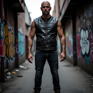 เสื้อกั๊กนักขี่มอเตอร์ไซค์หนังแท้คุณภาพสูงสำหรับผู้ชายเสื้อนอกลำลองหนังแกะเสื้อสำหรับนักขี่มอเตอร์ไซค์ - Product Image 3