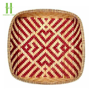 Vente en gros de plateau de service en bambou écologique emballage OEM personnalisé vaisselle de bohème peinte à la main pour assiette de chargement - Product Image 1