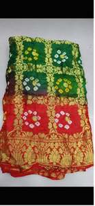 Elegante Sari Bandhej de Seda con Arte Étnico, Clásico Sari Bandhani de Seda con Arte, al Mejor Precio del Fabricante de la India - Product Image 5