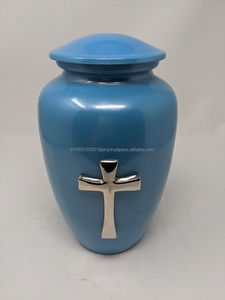 Urnes funéraires en aluminium de grande taille en gros, gravées en croix, vert/or, style américain, souvenirs commémoratifs pour les fournitures funéraires humaines - Product Image 4