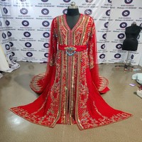 Kaftan incroyablement richement perlé, accessoire traditionnel marocain musulman, ensemble Abaya Hijab en coton pour adultes, idéal pour les fêtes ou le quotidien