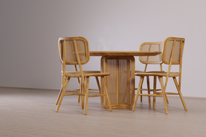 Chaise de restaurant en teck et rotin au design rétro minimaliste pour hôtels et salles à manger de style campagnard en extérieur, usage commercial - Product Image 4