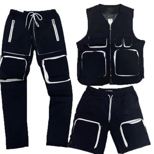 Ensemble deux pièces noir veste et pantalon de style de poche pour homme - Product Image 1