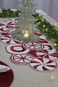 Christmas <b>Dining</b> <b>Table</b> Beaded <b>Runner</b> Placemat Handmade Cloth Decorative Wedding Mat With Leaves Design for Home Use - Product Image 3