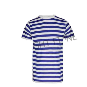 Camiseta a rayas azul y blanco para niños y niñas, camiseta de manga corta con cuello redondo, camiseta de manga corta, camiseta a rayas de punto