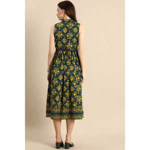 Vestido Midi Verde Estampado Vintage sin Mangas para Mujer, Transpirable, Talla XS, Cintura Imperio, Ropa Formal para Fiesta con Volantes - Product Image 5