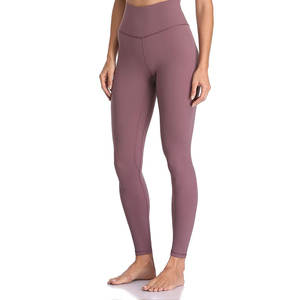 Mallas de entrenamiento sin costuras con logotipo personalizado 2025, la mejor oferta, pantalones de Yoga de cintura media para mujer, estilo sólido - Product Image 2