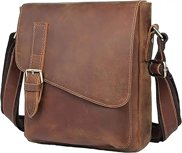 Leather Sling Bag for Men Handmade Messenger Bag Very Cheap Quality with Magnetic Buckle Flap Over Brown