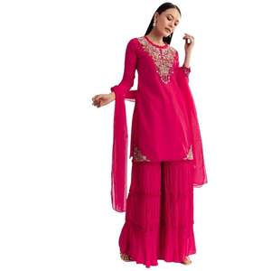 Rani Pink Organza Bordado Kurta Set con Dupatta para Mayorista Fiestas Festivas Bodas Recepciones Cultural y Bulk - Product Image 2