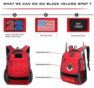 Mochila de malla de nailon resistente al agua para béisbol y sóftbol con logotipo personalizado para niños y adultos (colores rojo/azul/blanco) - Product Image 6