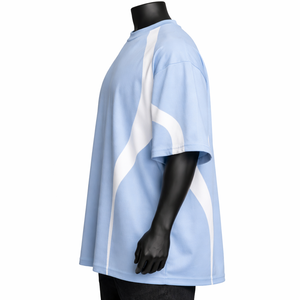 T-shirt de sport personnalisé OEM pour homme en polyester, bleu et blanc, séchage rapide, maillot d'entraînement, vente en gros - Product Image 4