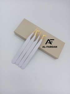 Pinzas para pestañas con volumen de etiquetas personalizadas, pinzas para pestañas Mega Boot de punto dorado de Color blanco, agarre de diamante de 90 grados curvo sólido - Product Image 6