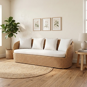 Sofá Grenoble de Ratán con Estructura Subaliu, Tejido de Ratán Pitrit, Cojines de Tela SR 10 Stone, Cama de Día, Conjuntos de Muebles de Exterior Premium - Product Image 2