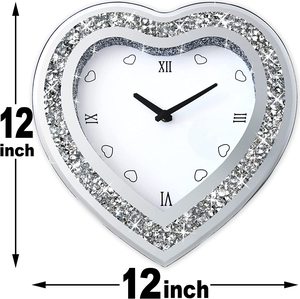 Horloge murale en bois en forme de cœur avec finition polie, design moderne, diamant mignon, 12 pouces, sans tic-tac, décoration d'intérieur - Product Image 5