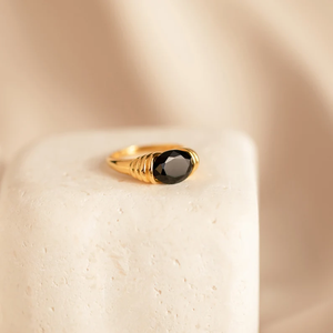 Bague Onyx Noir Argent Sterling 925 Conception Fantaisie Bande Minimaliste Plaqué Or 18k Femmes Anniversaire De Mariage Bandes De Fiançailles - Product Image 3