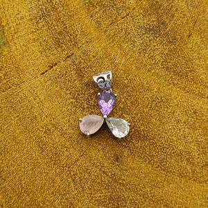Forme de poire à facettes améthyste Rose Quartz et cristal pendentif en pierre précieuse Triple pierre pendentif à facettes en argent Sterling 925 bohème - Product Image 1