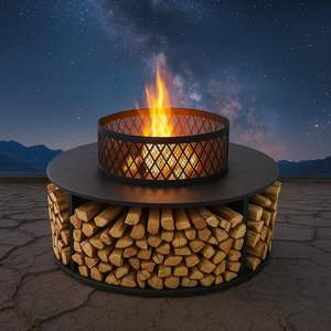 Patio iron <b>fire</b> <b>pit</b> <b>with</b> mesh lid safe wood burning option for outdoor social gatherings <b>with</b> friends - Product Image 5