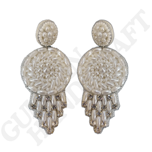 Boucles d'oreilles brodées florales bohèmes artisanales artisanales faites à la main broderie multicolore couture couture - Product Image 2