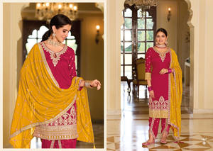 ชุดคุर्ติงานปักผ้าไหมพรีเมียมแบบใหม่ล่าสุดสำหรับงานปาร์ตี้ พร้อมกางเกงโดตีและผ้าคลุมไหล่ - Product Image 3