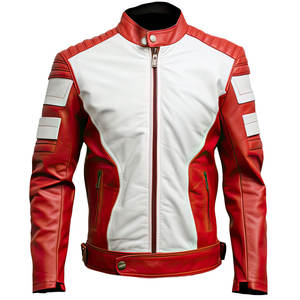 Veste en cuir de moto matelassée rouge pour hommes, style vintage, bombardier brodé, col en O, tissu de laine épais, fermeture par pull, service OEM - Product Image 1