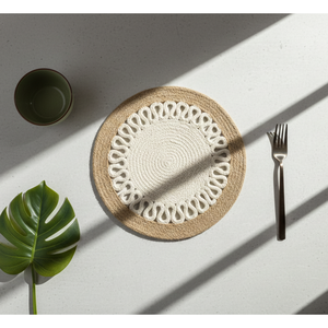 แผ่นรองจานผ้าทันสมัย ขนาด 14 นิ้ว ทอมือจากธรรมชาติ งานฝีมืออินเดีย ทำด้วยมือ เป็นมิตรกับสิ่งแวดล้อม ตกแต่งสไตล์ AG Elements - Product Image 1
