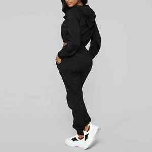 Wholesale Custom Logo Nylon Spandex <b>Lounge</b> Crop Top Hoodie and Jogger 2 Piece Set <b>Womens</b> Windbreaker Tracksuit Sets - Product Image 3