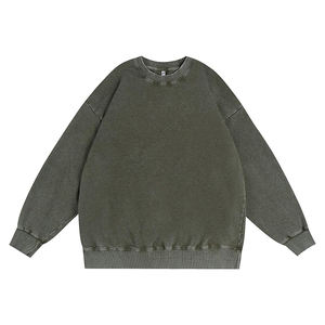 Haute qualité Vintage hommes coton pull sweat lavé à l'acide col rond français éponge sweat impression personnalisée en gros - Product Image 4