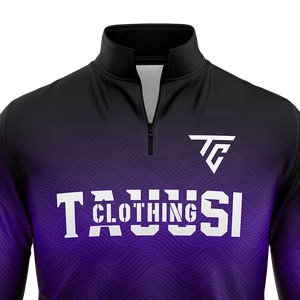 Custom <b>Men's</b> <b>Black</b> Purple Gradient Quarter Zip Pullover <b>Sweatshirt</b> with Logo Print Long Sleeve Sportswear Training Gym Top OEM - Product Image 6