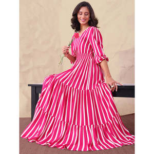 Striped Pure Rayon Women Tiered Maxi <b>Dress</b> - Product Image 1