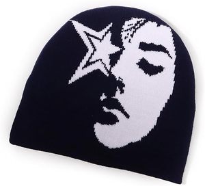 Beanie Hats Y2K para hombres y mujeres, Beanie bordado con estampado de cara, gorros de punto con puños de invierno suaves y cálidos de acrílico - Product Image 5