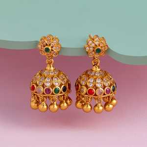 Boucles d'oreilles pendantes en or blanc style temple d'argent, design floral vintage avec pompon, plaqué or, agate, pour mariage 188182 - Product Image 2