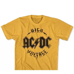 T-Shirt Classica Americana da Uomo ACDC High Voltage con Stampa Grafica, 100% Cotone Jersey, Oversize, Taglia M, Giallo - Product Image 2