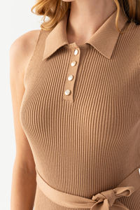 Polo cou sans manches femmes tricots robe ceinture détail haute qualité respirant tissu OEM Service décontracté vêtements pour femmes - Product Image 4