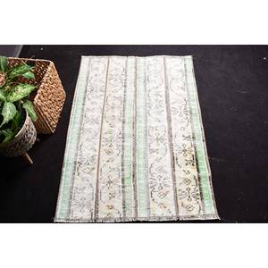 Tapis turc vintage moderne blanc vert rayé 2.7 X 3.7ft tapis en laine tissée à plat pour salon 4m de largeur motif patchwork 3D - Product Image 1