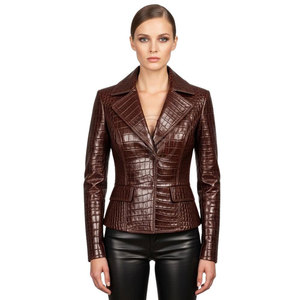 High Quality <b>Women</b> Embossed Leather <b>Jacket</b> with Knitted Breathable <b>Lightweight</b> Eco-Friendly Design - Product Image 4