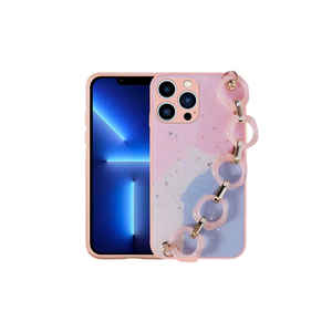 Coque en silicone SENK Elsa de luxe rose à motifs brillants pour iPhone 12 Pro, anti-traces de doigts, avec dragonne et support, style Instagram - Product Image 1